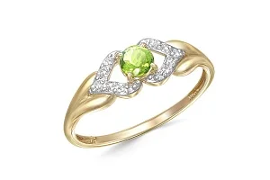 Кольцо из жёлтого золота с хризолитом и 10 фианитами