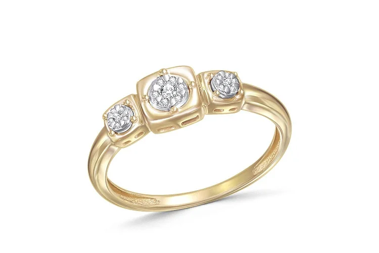 Кольцо Квадрат из жёлтого золота с 19 бриллиантами