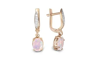 Серьги из красного золота с 2 опалами и 10 фианитами