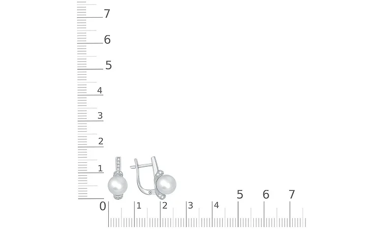 Серьги из белого золота с 2 жемчужинами и 28 фианитами