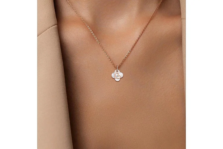 Подвеска Сердце из красного золота с перламутром и фианитом