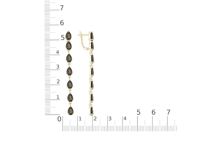 Серьги Дорожки из жёлтого золота с 14 раухтопазами