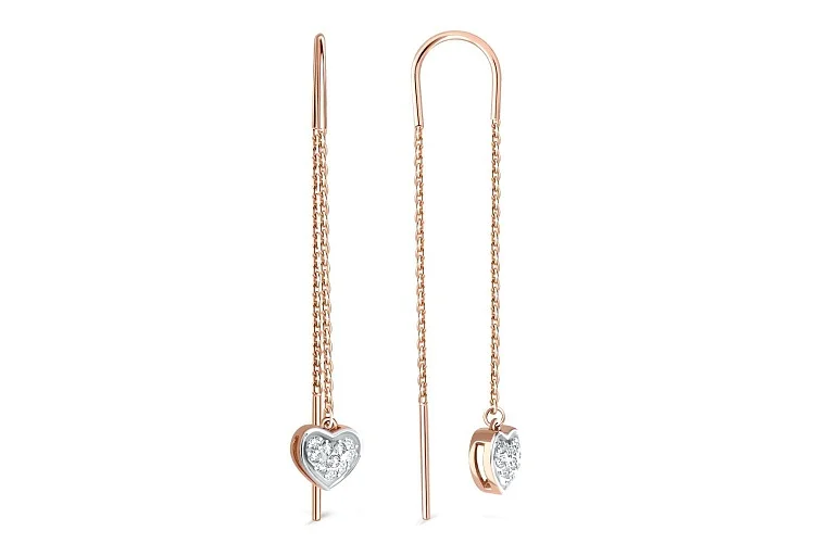 Серьги-продёвки Сердца из красного золота с 20 бриллиантами