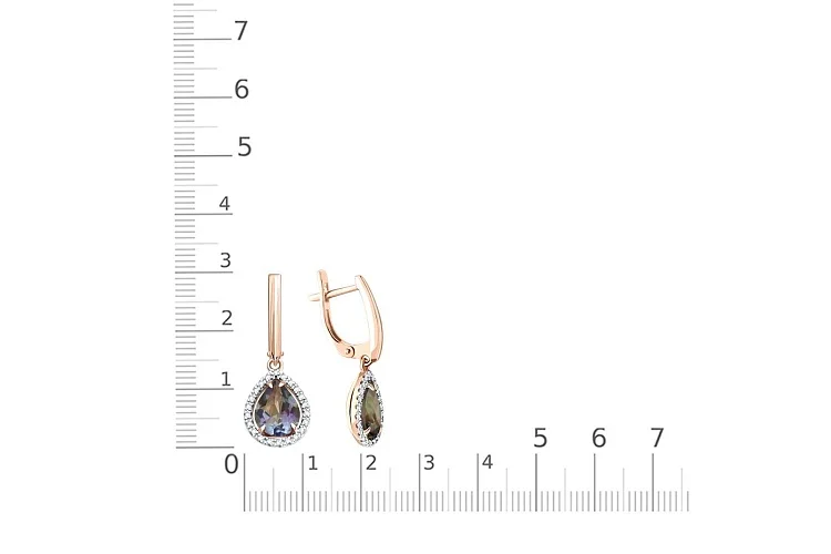 Серьги из красного золота с 2 кварцами и 44 фианитами