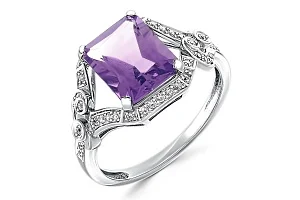 Кольцо из белого золота с аметистом и 40 фианитами