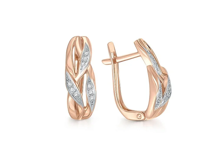 Серьги Веточки из красного золота с 18 фианитами