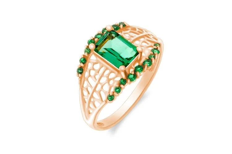 Кольцо из красного золота с кварцем и 17 фианитами