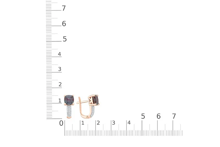 Серьги из красного золота с 2 александритами и 32 фианитами