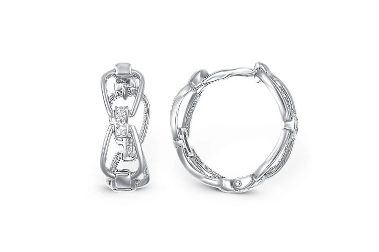 Серьги из белого золота с 6 фианитами