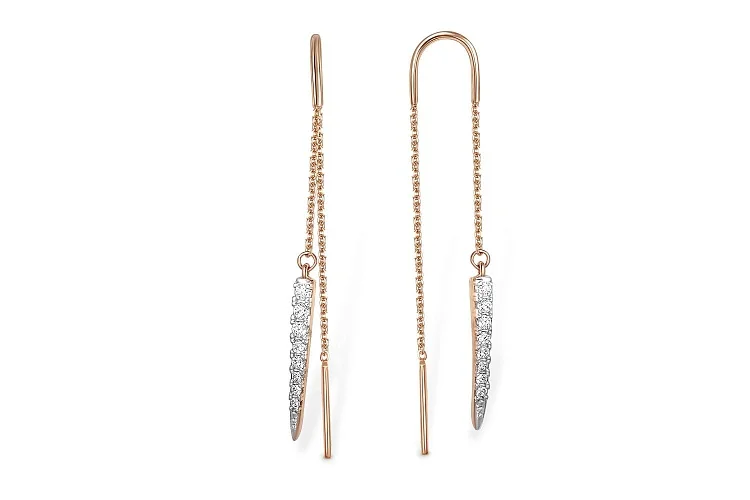 Серьги-продёвки Дорожки из красного золота с 16 фианитами