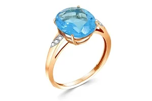 Кольцо из красного золота с кварцем и 6 фианитами