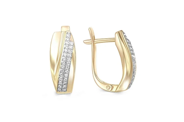 Серьги из жёлтого золота с 56 фианитами