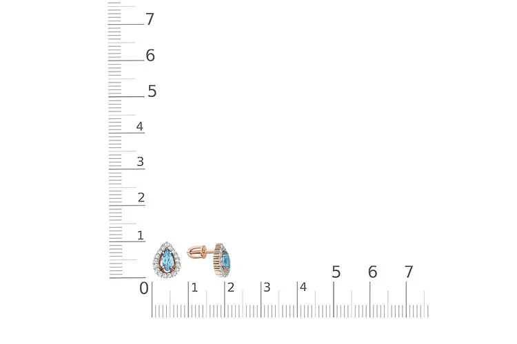Серьги-пусеты из красного золота с 2 топазами swiss и 34 фианитами