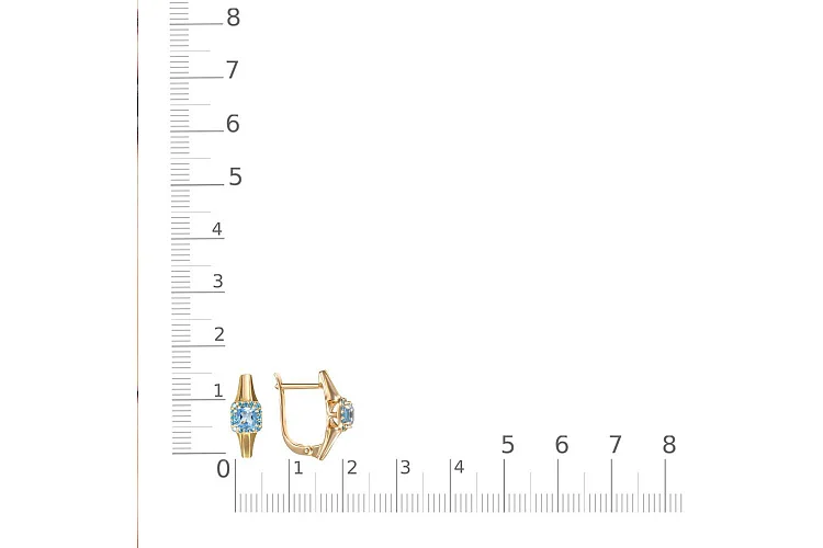 Серьги из жёлтого золота с 2 топазами swiss и 32 фианитами