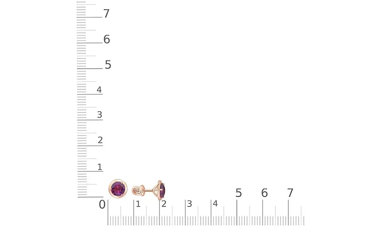 Серьги-пусеты из красного золота с 2 родолитами