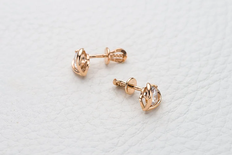 Серьги-пусеты из красного золота с 2 фианитами