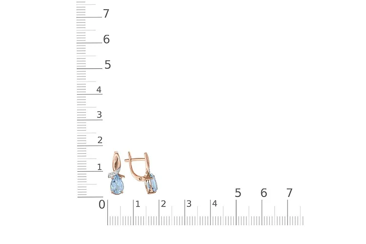 Серьги из красного золота с 2 топазами sky и 6 фианитами
