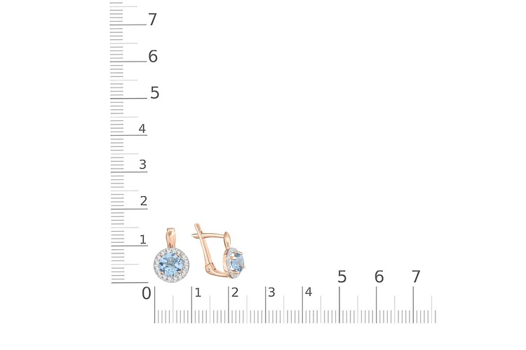 Серьги из красного золота с 2 топазами sky и 32 фианитами