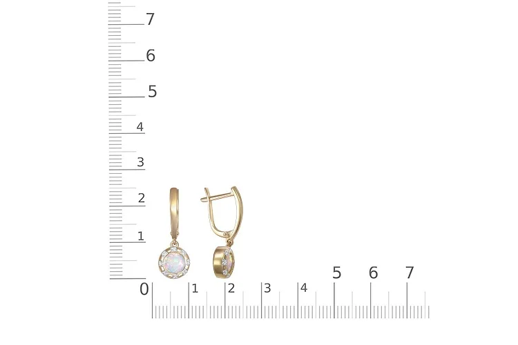 Серьги из жёлтого золота с 2 опалами и 16 фианитами