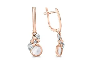 Серьги Цветы из красного золота с перламутром и 14 фианитами