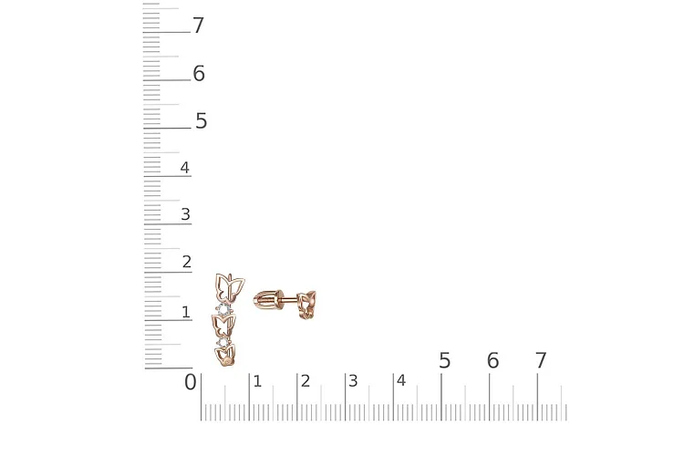 Серьги-пусеты Бабочки из красного золота с 2 фианитами