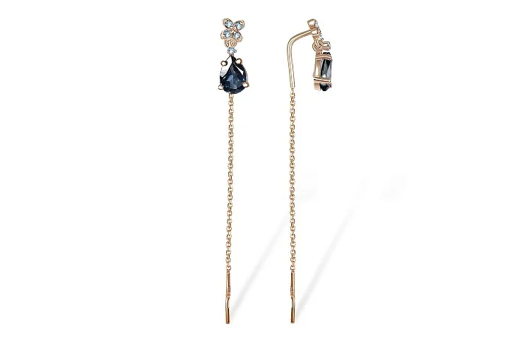 Серьги-продёвки Цветы из красного золота с 12 топазами лондон