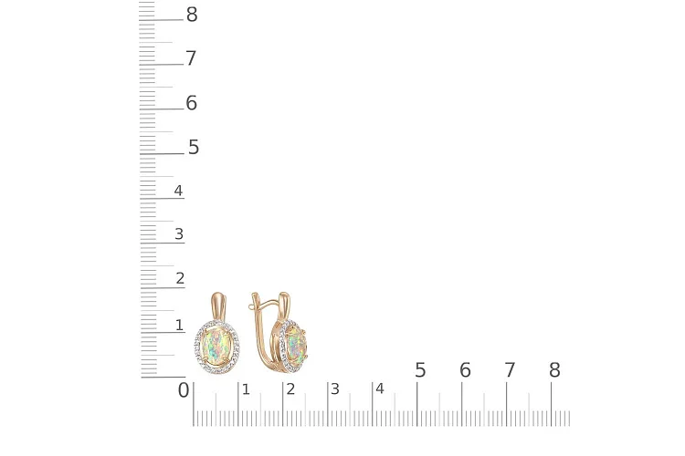Серьги из красного золота с 2 опалами и 52 фианитами