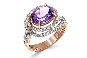 Кольцо из красного золота с аметистом и 93 фианитами