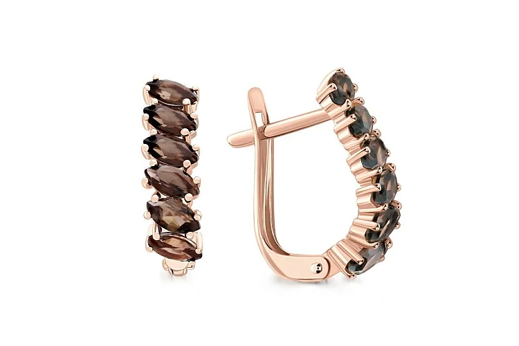 Серьги Дорожки из красного золота с 12 раухтопазами