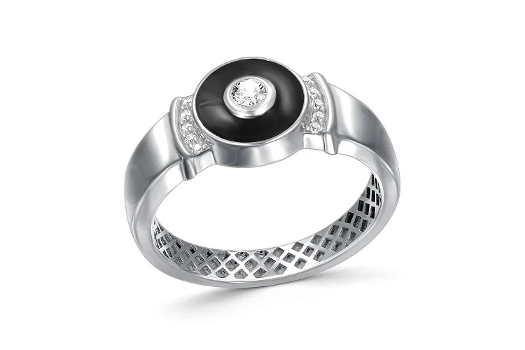 Печатка из белого золота с 11 фианитами