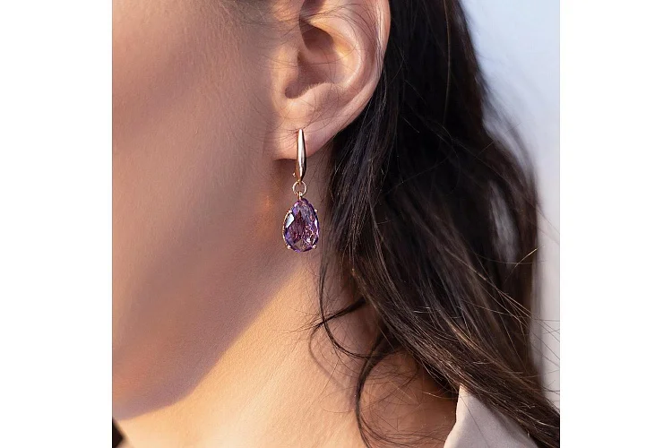 Серьги из красного золота с 2 аметистами
