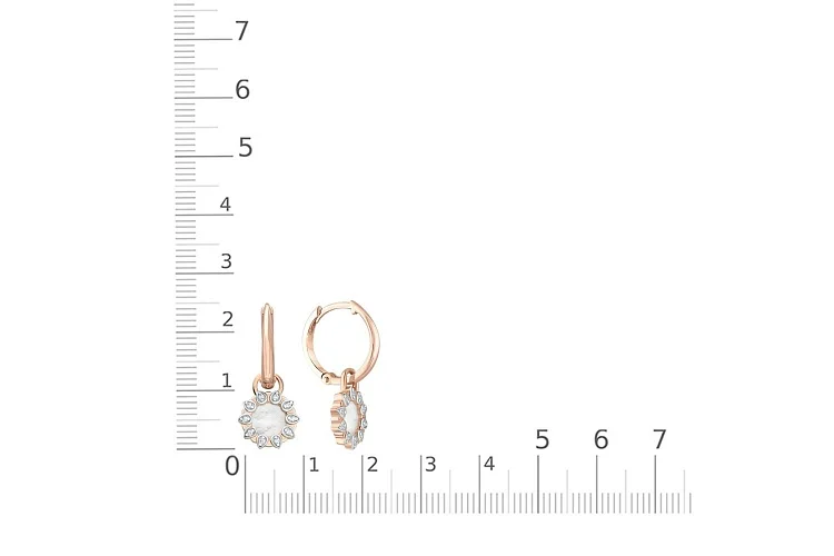 Серьги из красного золота с перламутром и 20 фианитами