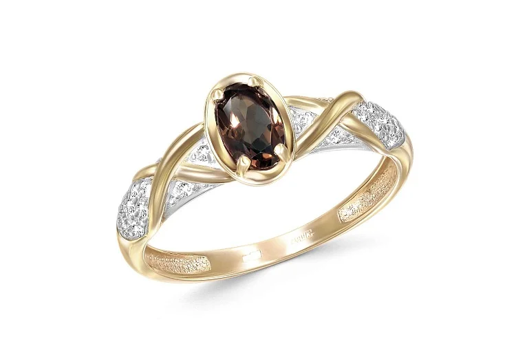 Кольцо из жёлтого золота с раухтопазом и 20 фианитами