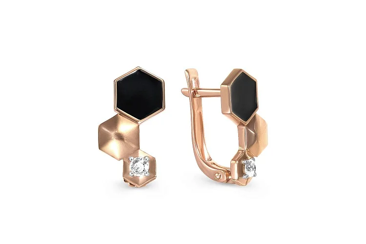 Серьги из красного золота с 2 фианитами