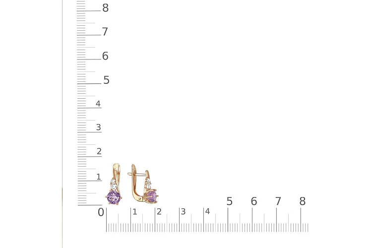 Серьги из красного золота с 2 аметистами и 4 фианитами