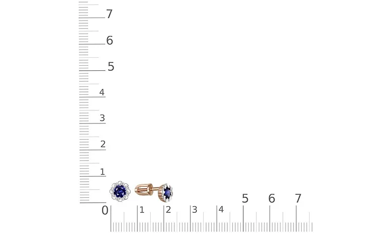 Серьги-пусеты из красного золота с 2 корундами и 16 бриллиантами