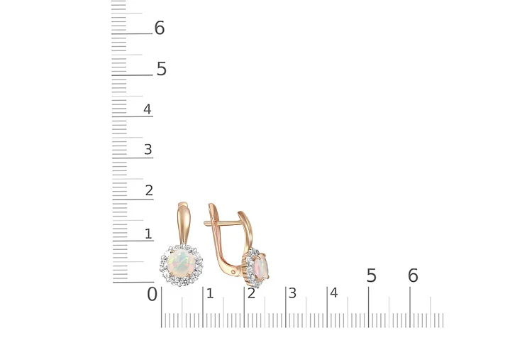 Серьги из красного золота с опалом и 20 фианитами