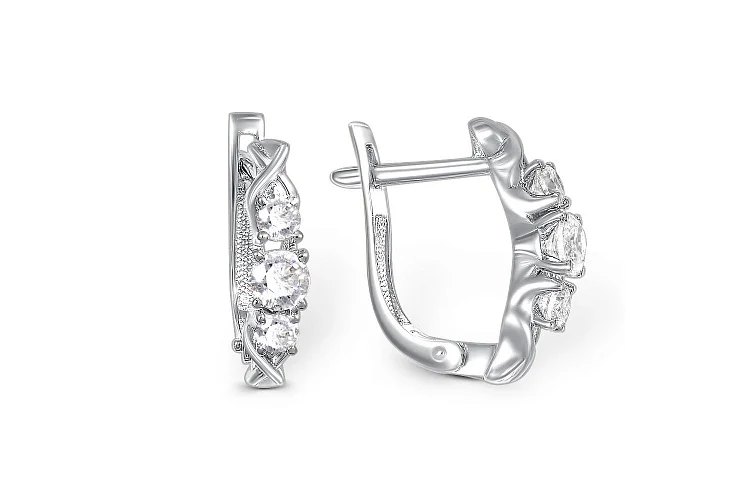 Серьги из белого золота с 6 фианитами