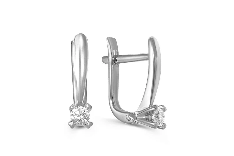 Серьги из белого золота с 2 фианитами