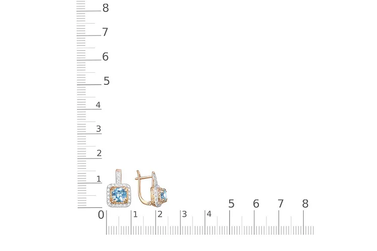 Серьги из красного золота с 2 топазами swiss и 46 фианитами