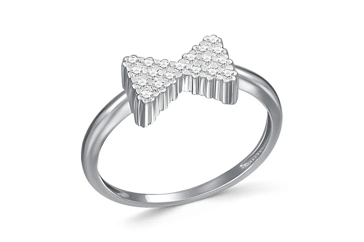 Кольцо Бантик из белого золота с 19 фианитами