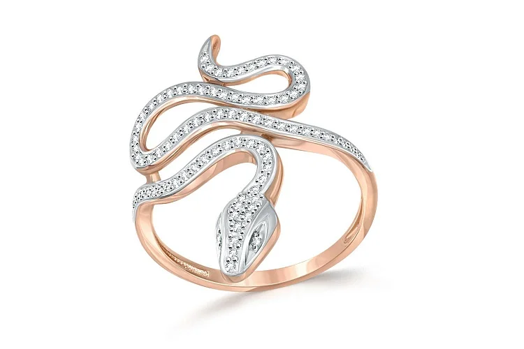 Кольцо Змея из красного золота с 86 фианитами