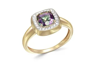 Кольцо из жёлтого золота с кварцем и 24 фианитами