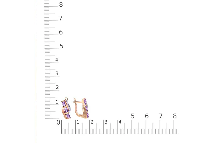 Серьги из красного золота с 6 аметистами и 14 фианитами