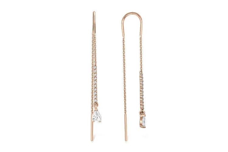 Серьги-продёвки Дорожки из красного золота с 22 кристаллами swarovski