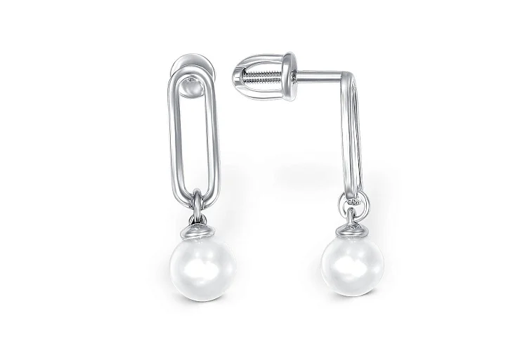 Серьги-пусеты из белого золота с 2 жемчужинами