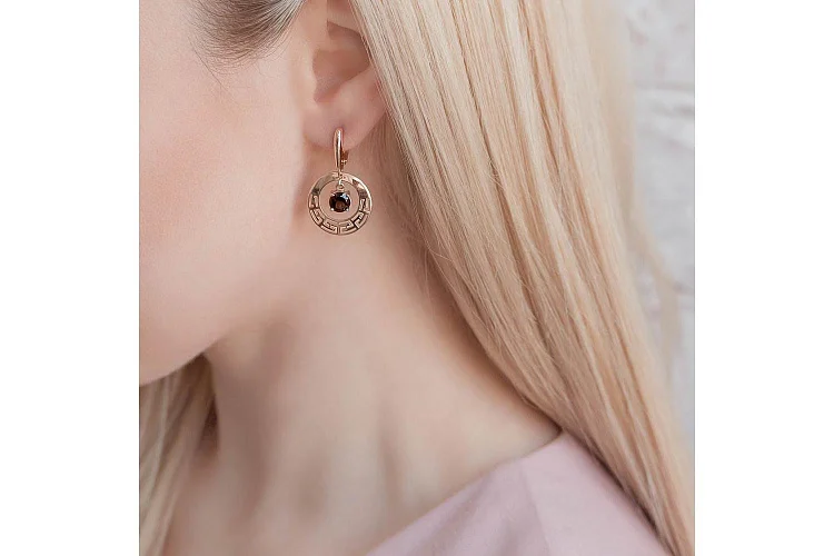 Серьги из красного золота с 2 раухтопазами