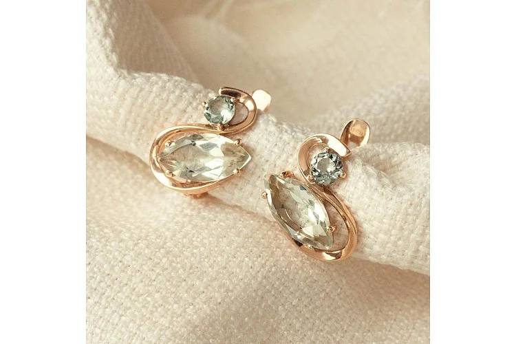 Серьги из красного золота с 4 празиолитами
