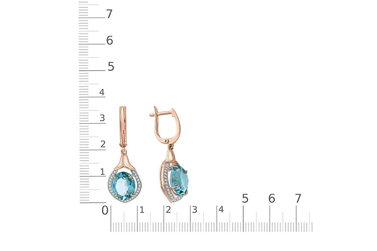 Серьги из красного золота с 2 наноситалами и 54 фианитами