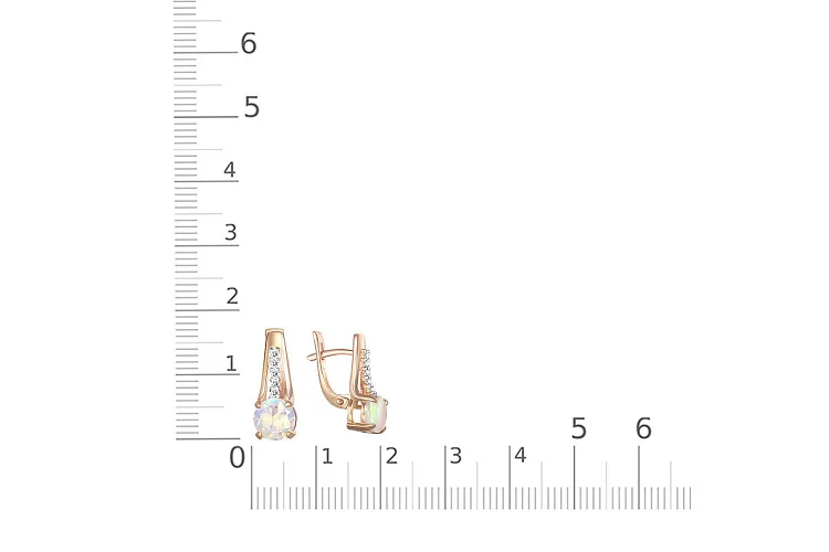 Серьги из красного золота с 2 опалами и 10 фианитами